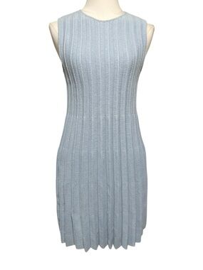 Reformation Ezra Knit Pleated Fit & Flare Mini Dress Mineral Blue XS